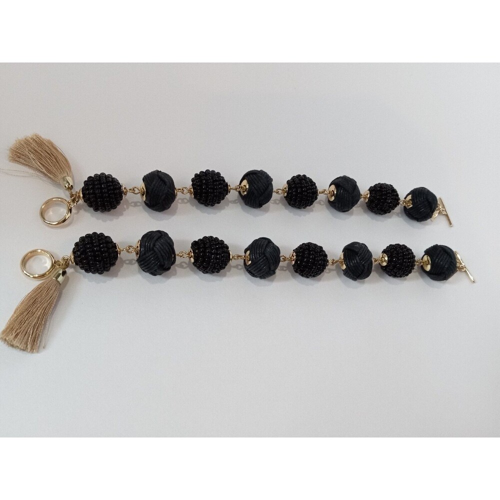 Banana Republic Set Of Two Black Hemp and Seed Bead Gold Tassel Toggle Bracelets